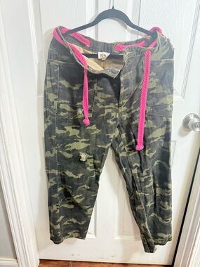 BiBi Camo Jogger Pants with Hot Pink Drawstring